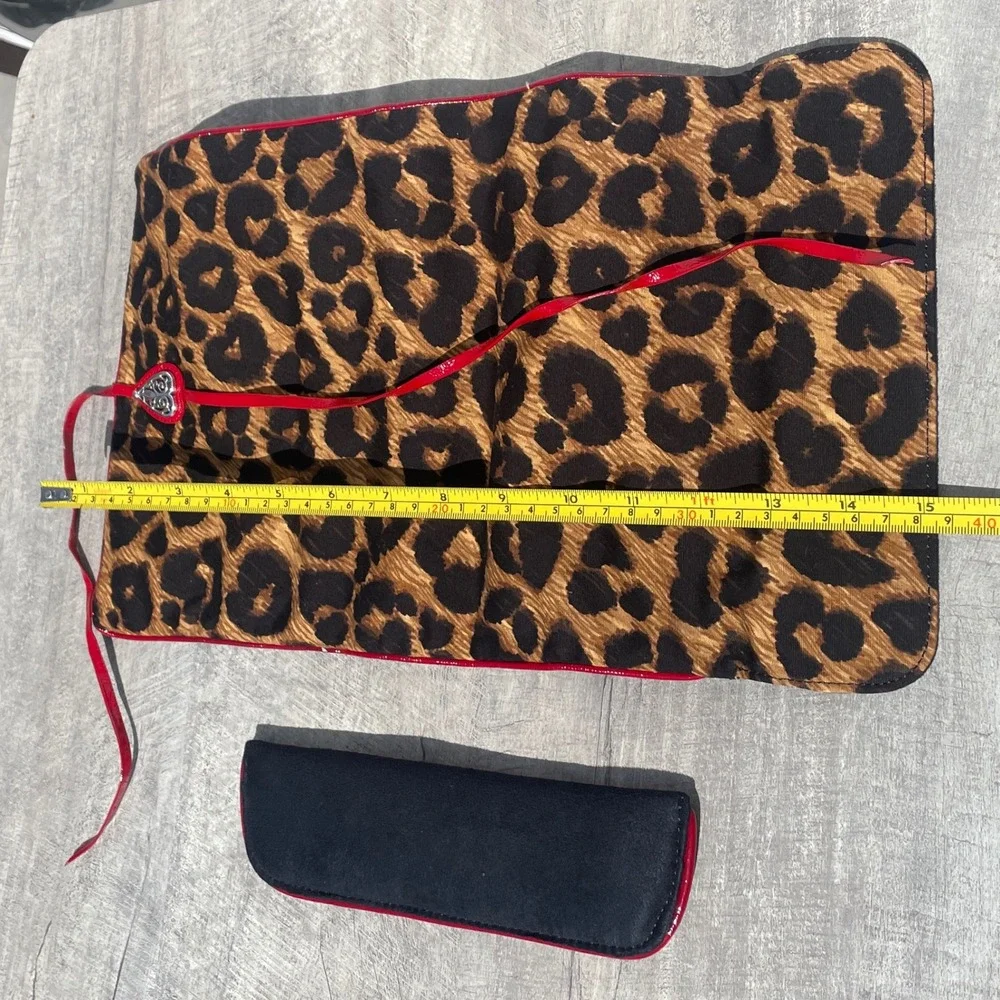 Brighton Leopard Print Jewelry Roll Organizer Red Patent Trim Heart Charm